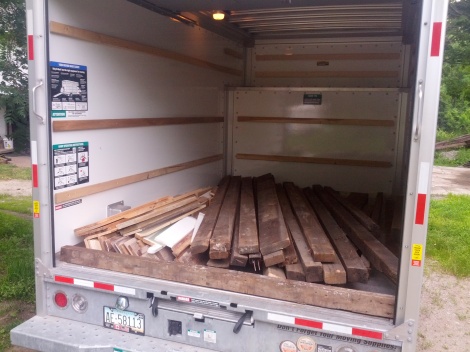 U-haul truck with scrap and barn timbers ready to head back to boston