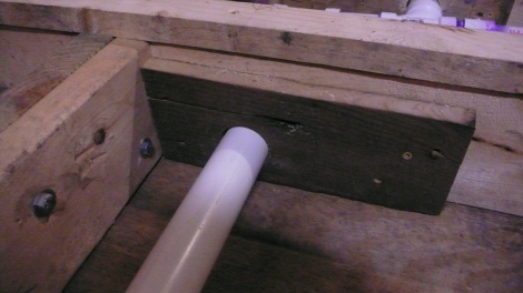 Oak Block supporting pipe hole